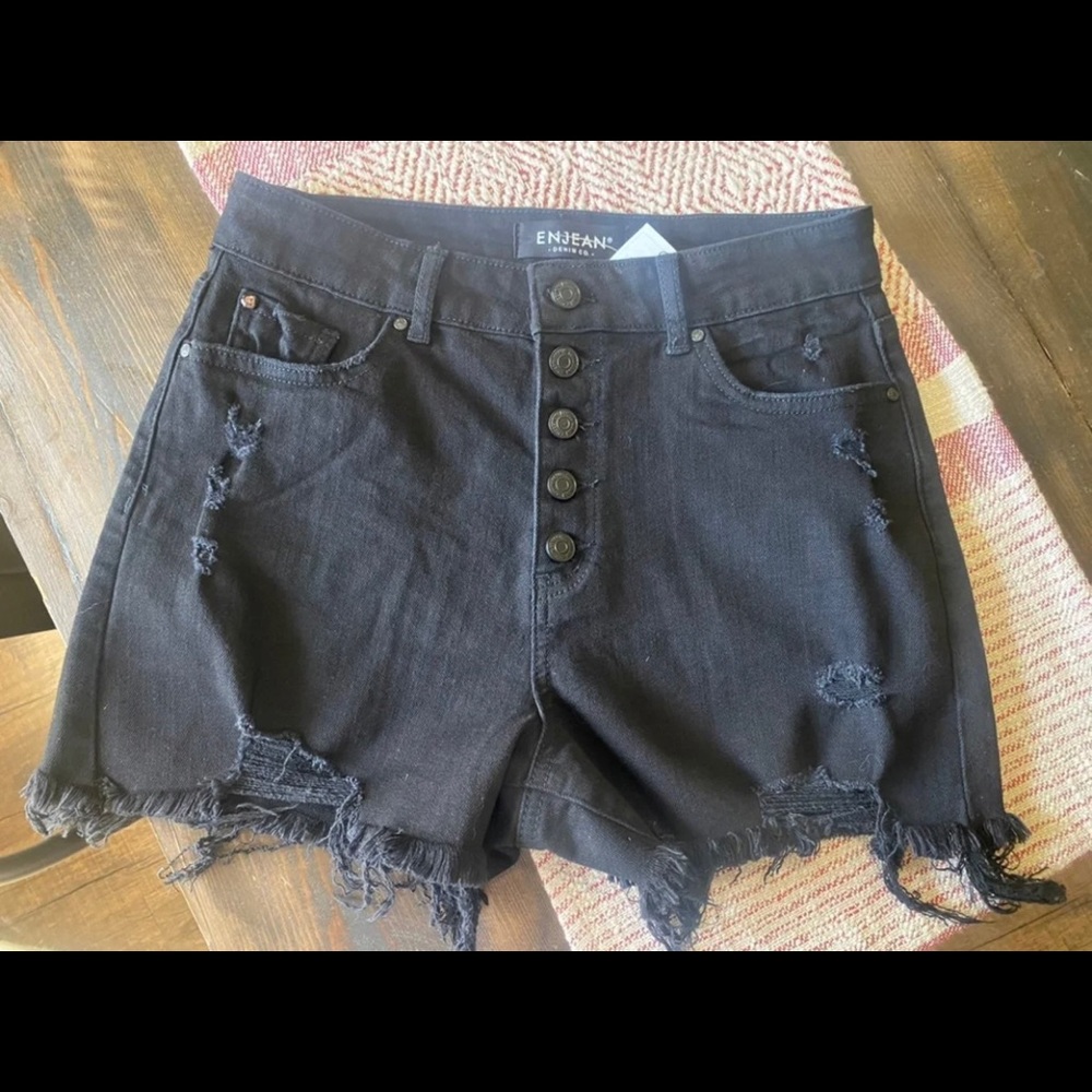 NEW Distressed black jean shorts